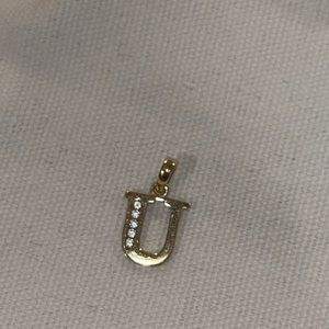 14k gold letter dainty U charm for necklace